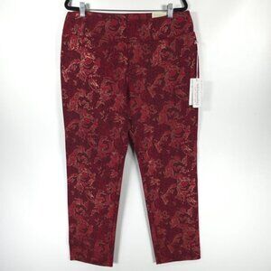 NWT Soft Surroundings RED GOLD POINSETTIA PANTS Floral Pull on 2CR28 Size XL(18)